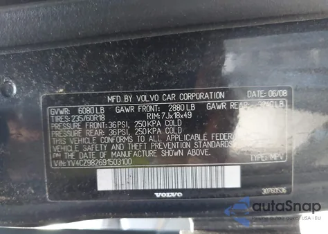 2009 Volvo Xc90 3.2 z USA, uszkodzony, nr VIN YV4CZ982691503100